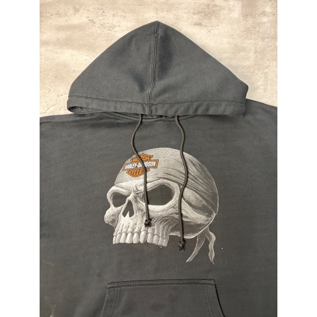Vintage Harley Davidson Skull Bandana Graphic Hooded Sweatshirt Size Large