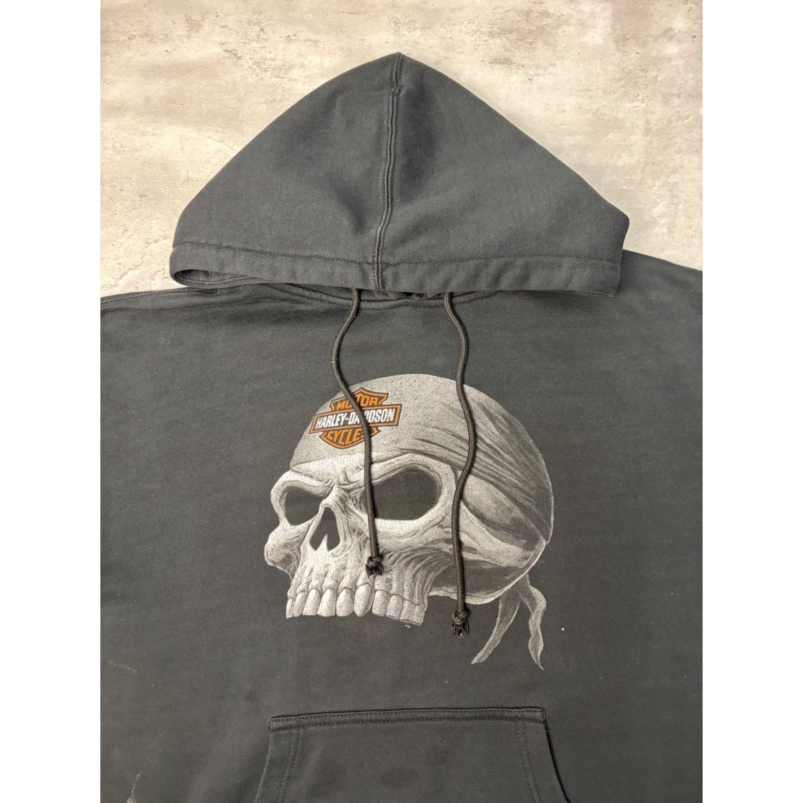 Vintage Harley Davidson Skull Bandana Graphic Hooded Sweatshirt Size Large