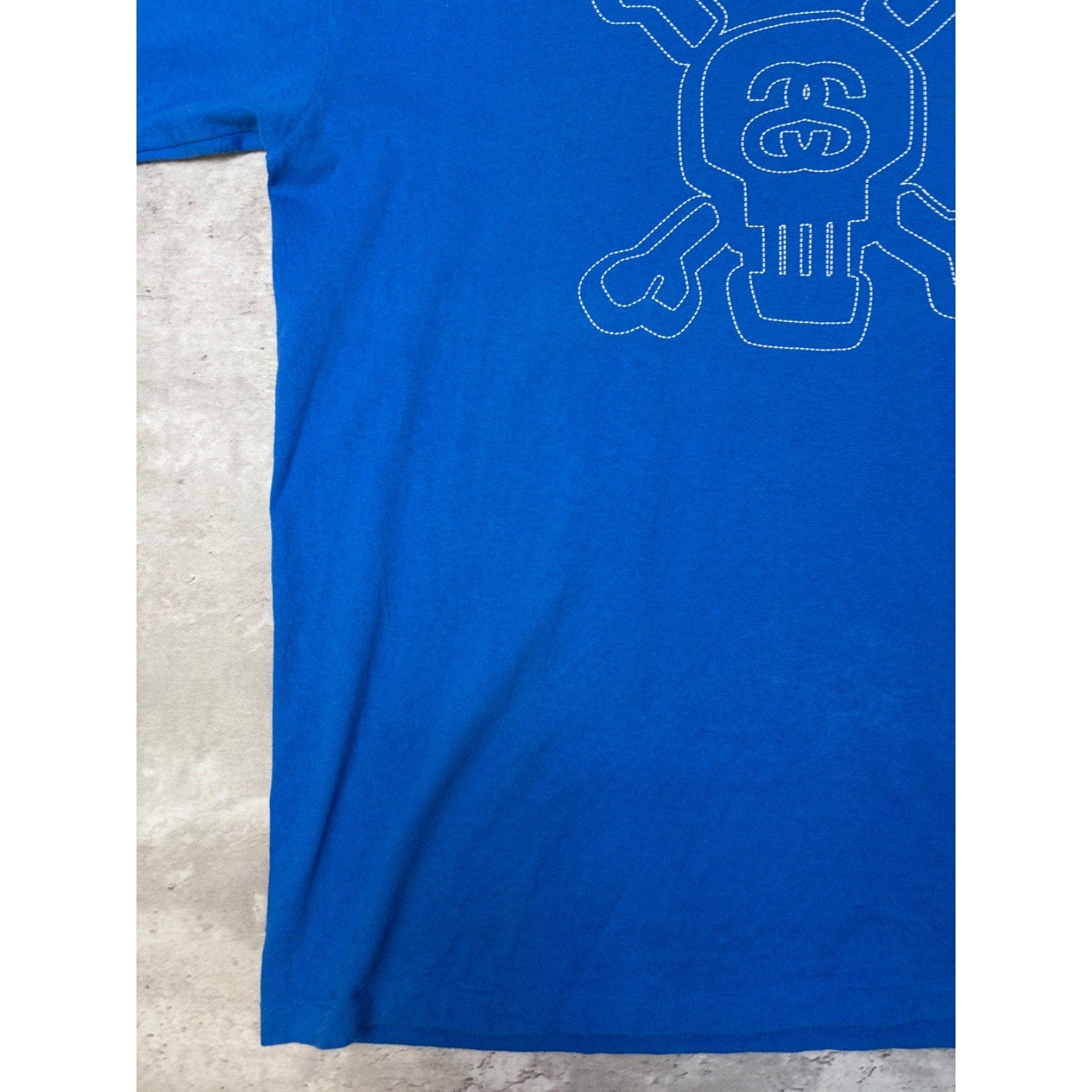 Vintage Stussy Skull Stitch Graphic Blue T-Shirt Size XL