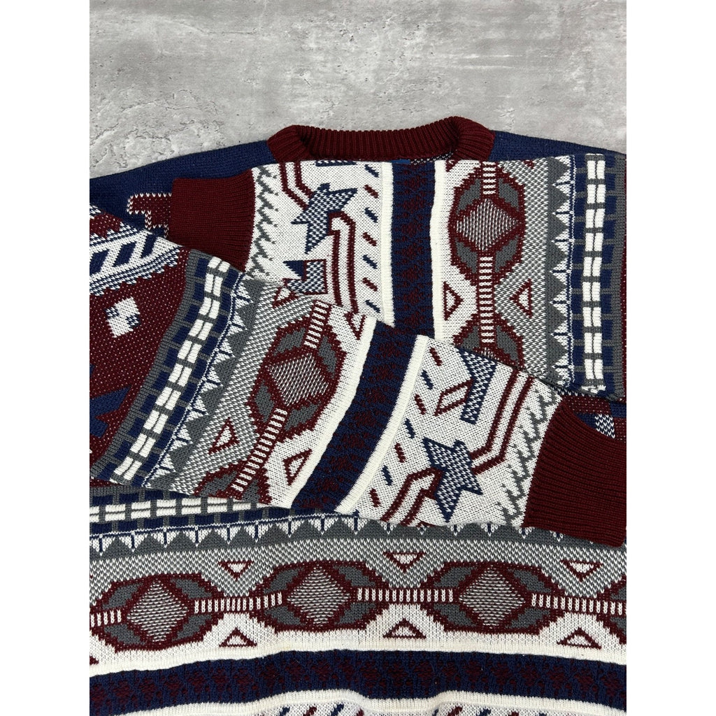 Vintage Towncraft Abstract Striped Print Pullover Knit Sweater Size Large