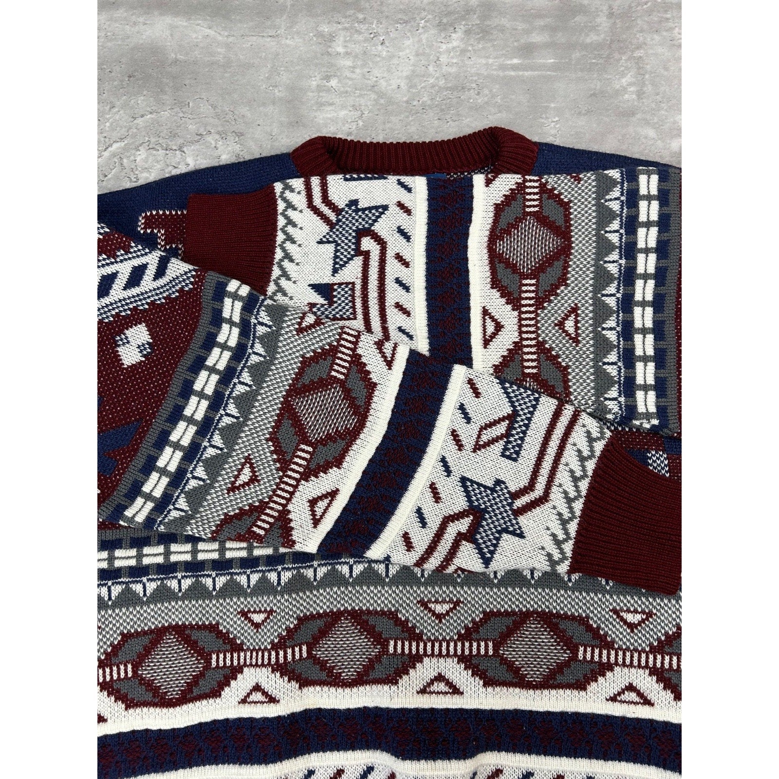 Vintage Towncraft Abstract Striped Print Pullover Knit Sweater Size Large