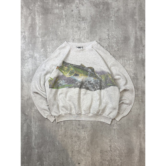 Vintage 90s Bass Fishing Nature Animal Graphic Sweatshirt Size Large