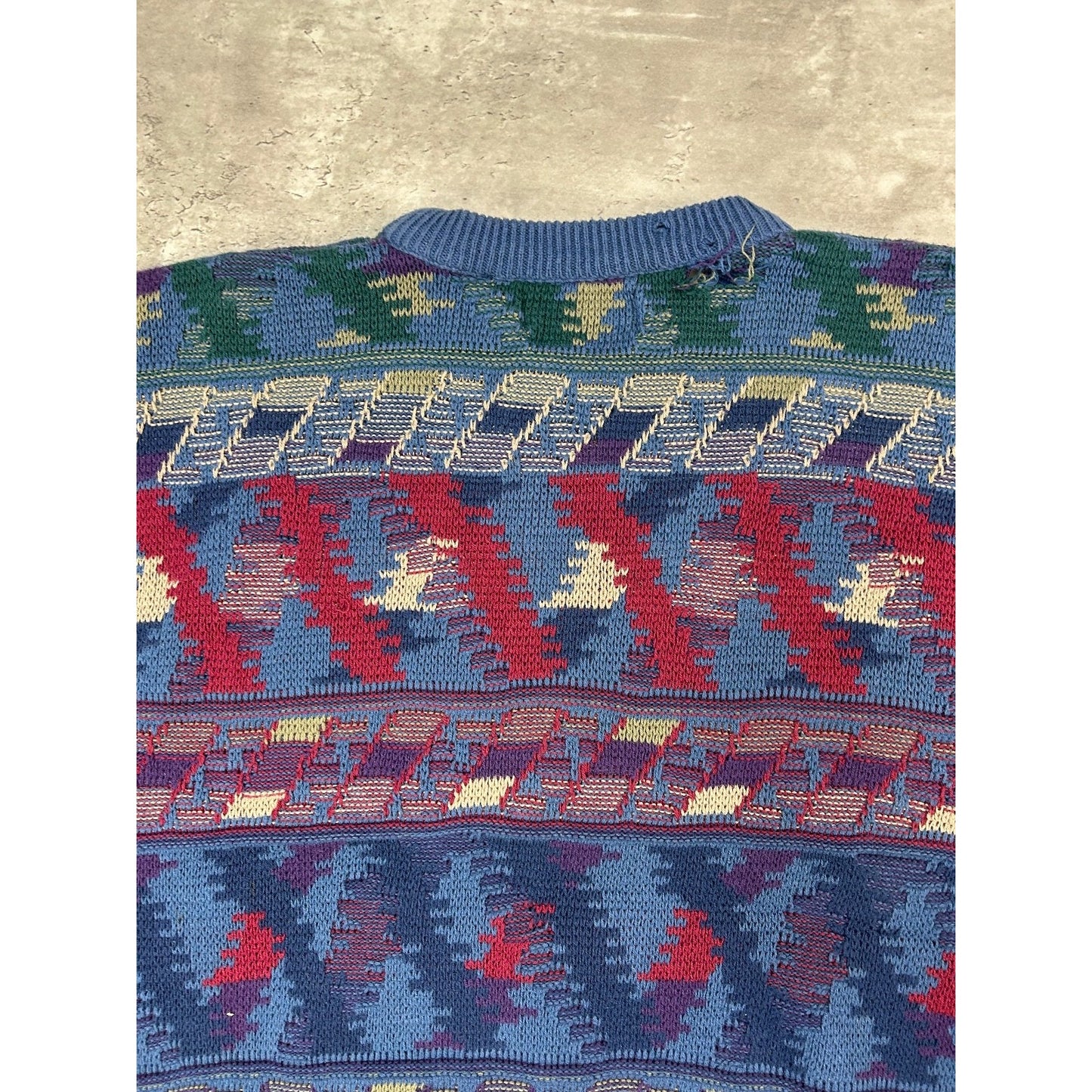 Vintage 90s Abstract Geometric Striped Pullover Knit Sweater Size XL