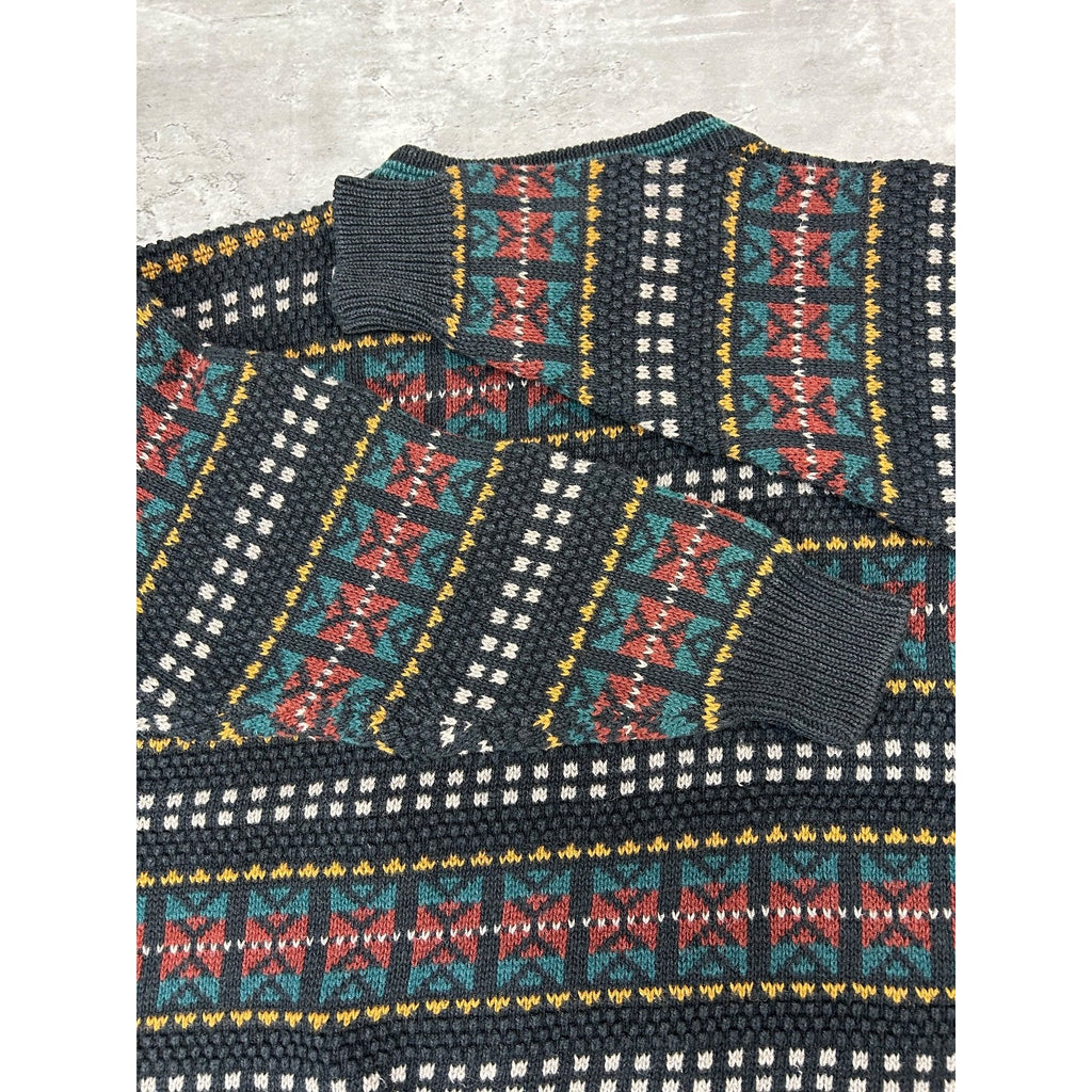 Vintage 90s Robert Bruce Abstract Striped Pullover Knit Sweater Size Medium