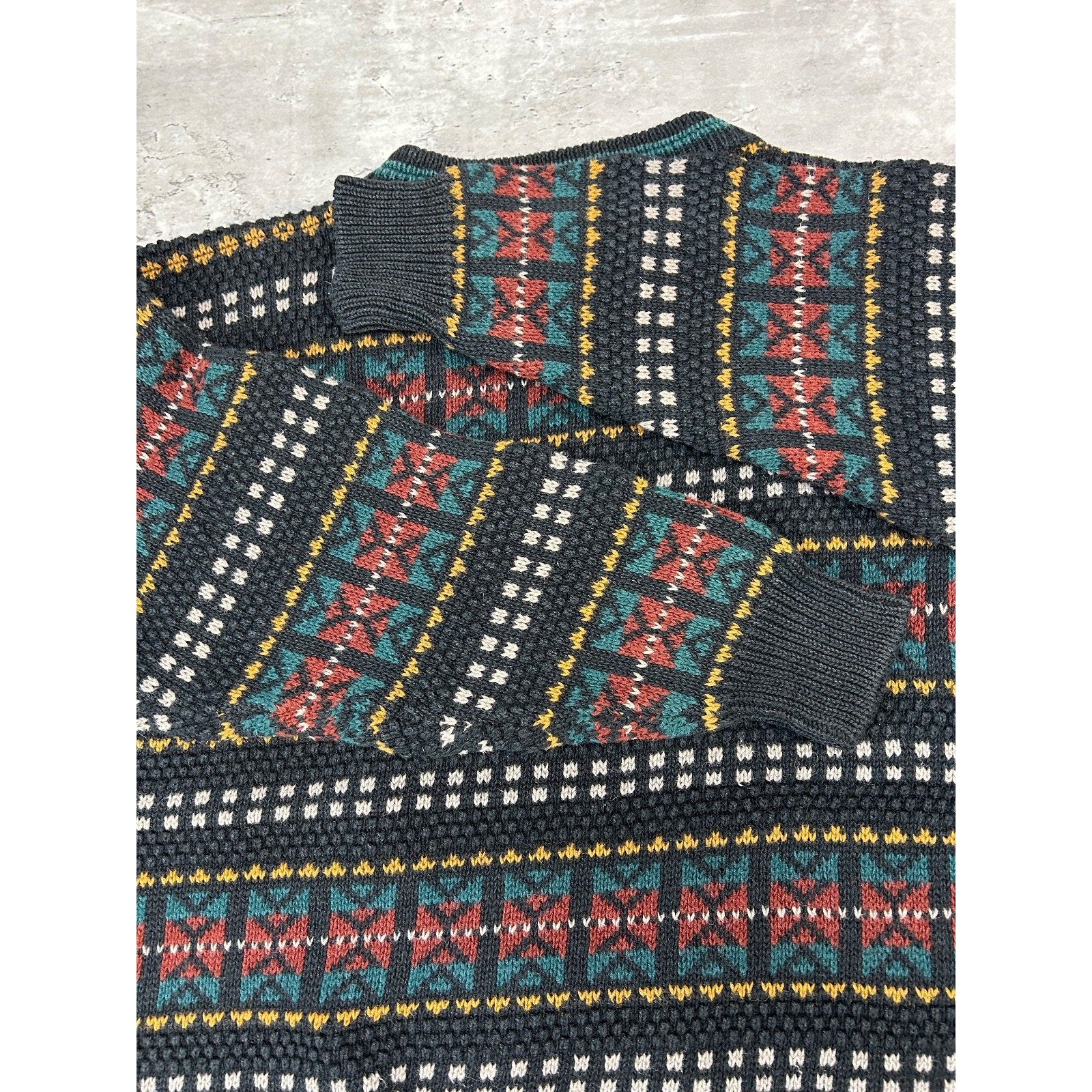 Vintage 90s Robert Bruce Abstract Striped Pullover Knit Sweater Size Medium