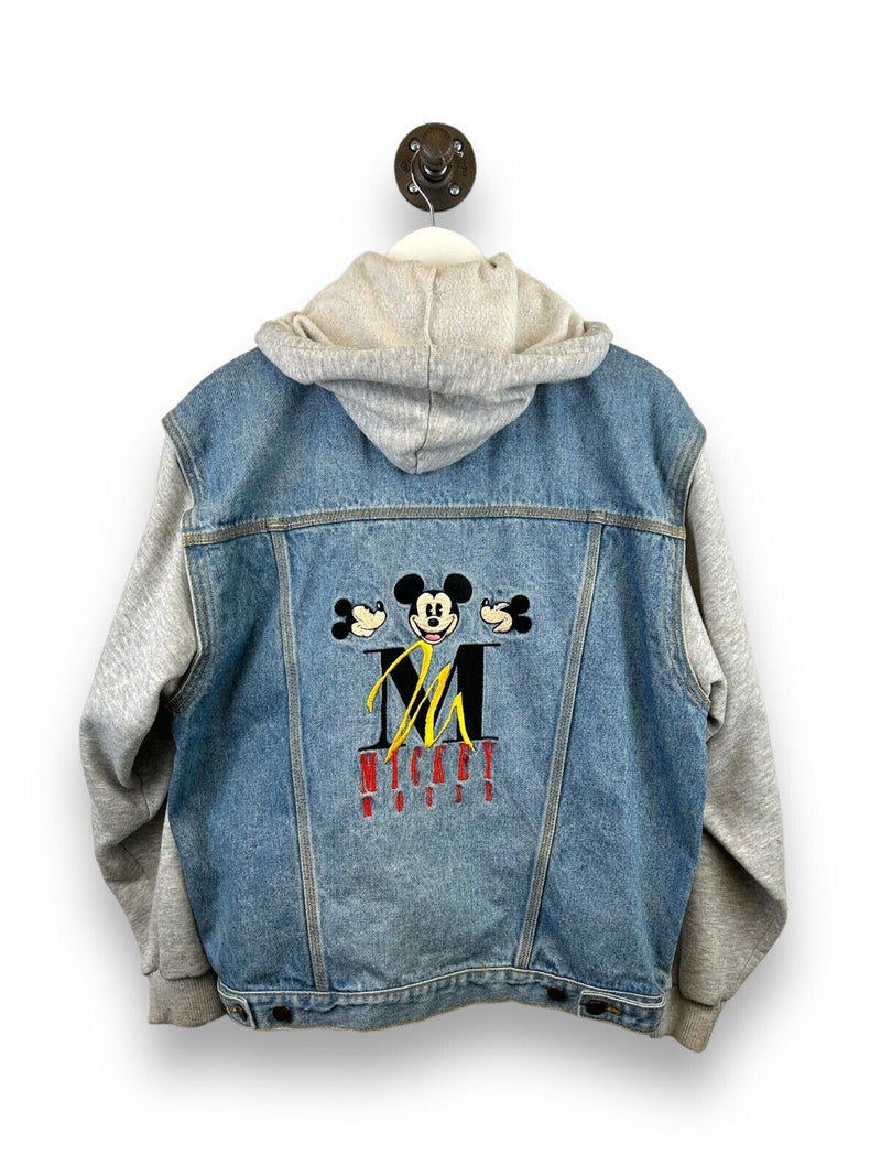 Vintage 90s Disney Mickey Mouse Embroidered Hooded Denim Jacket Size Large
