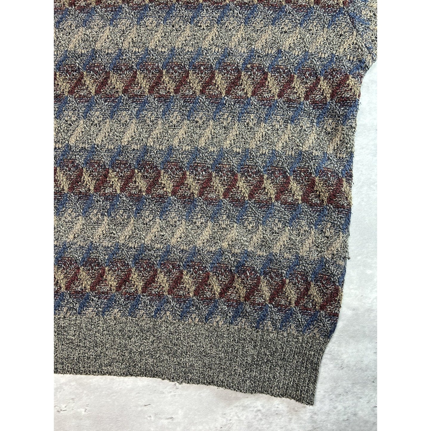 Vintage Towncraft Diamond Print Striped Pullover Knit Sweater Size XL