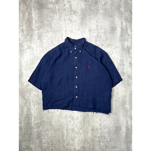 Vintage 90s Polo Ralph Lauren Reworked Cropped Button Up Shirt Size XL