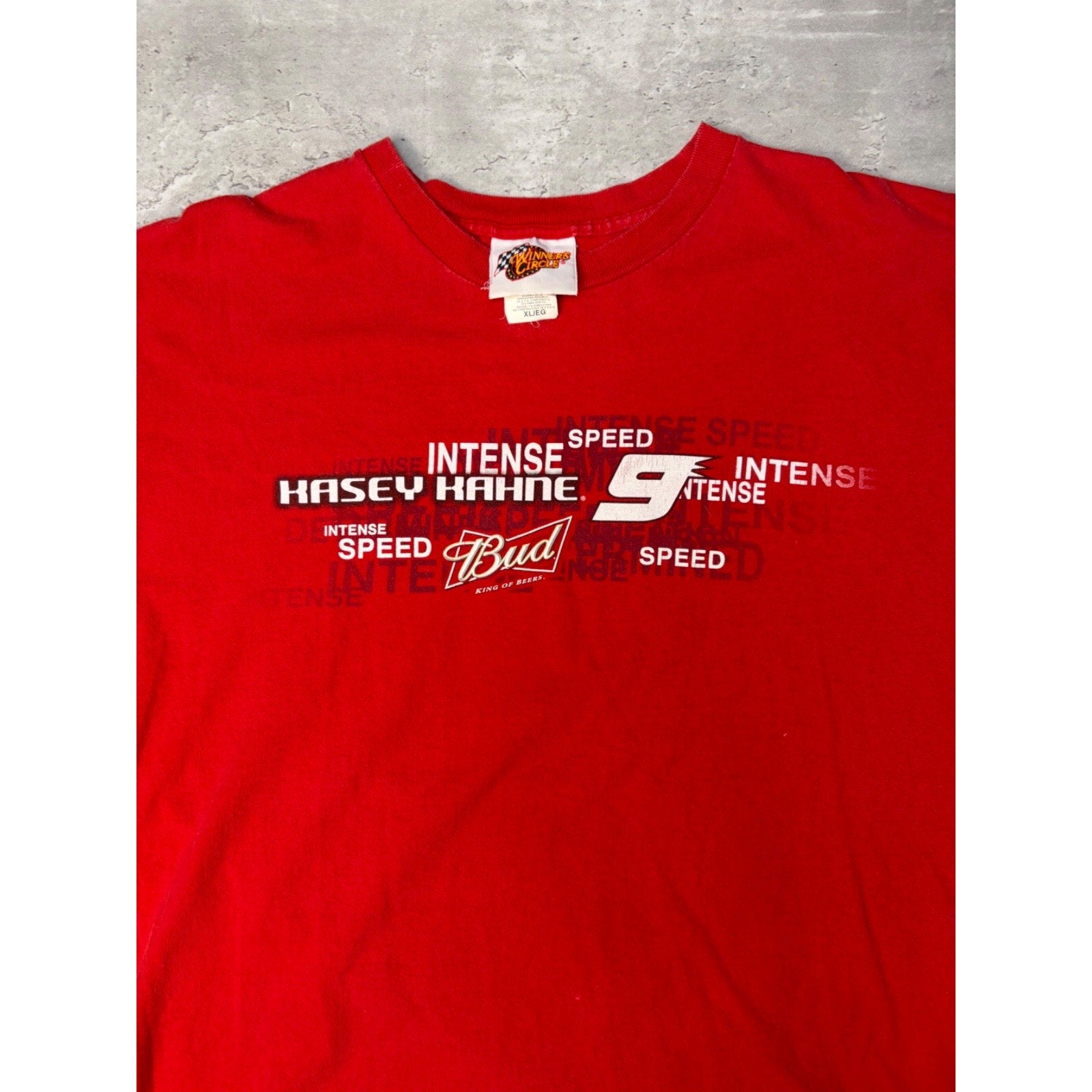 Vintage Kasey Kane #9 Nascar Bud Racing Graphic Spellout T-Shirt Size XL