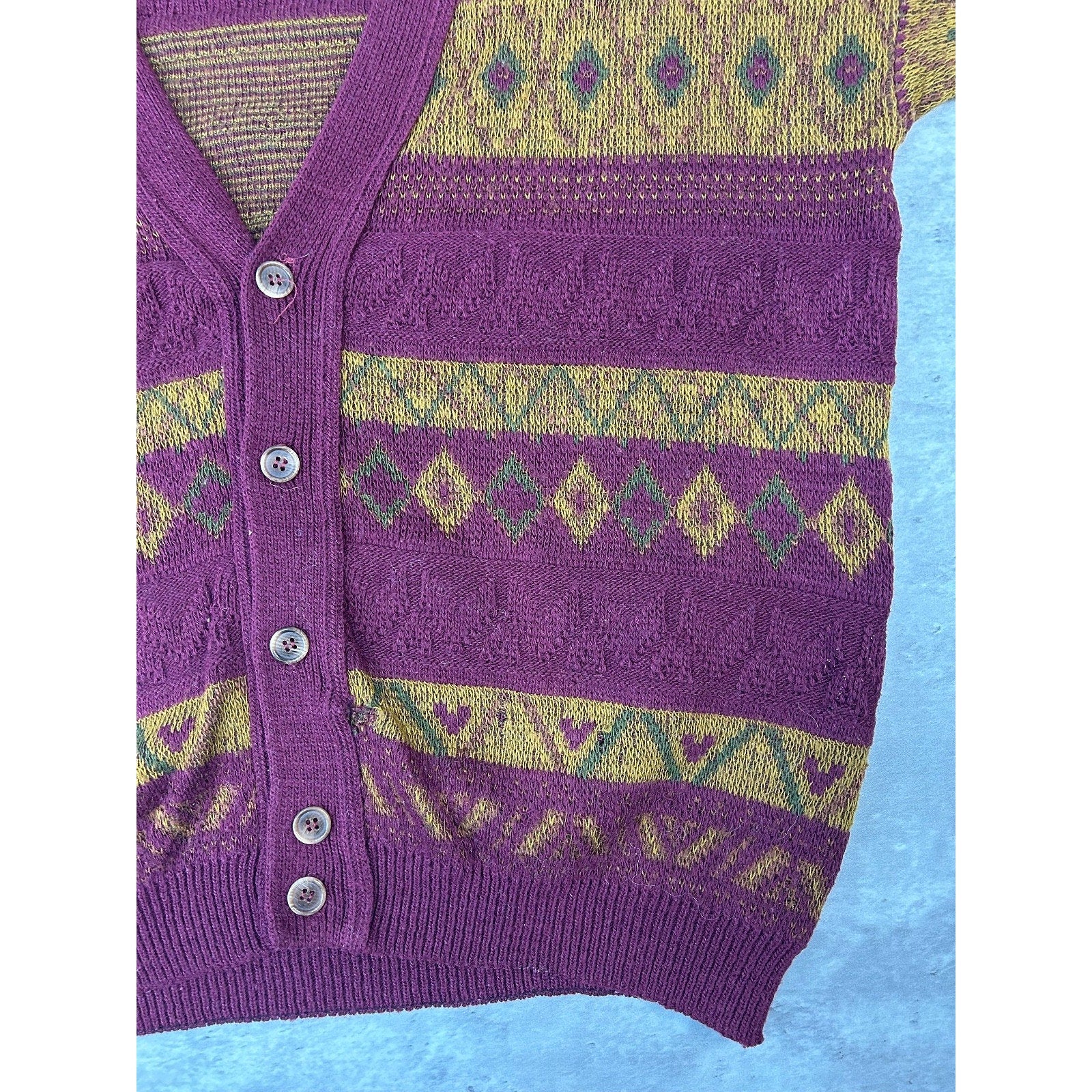 Vintage 90s Modango Geometric Striped Knit Cardigan Sweater Size XL