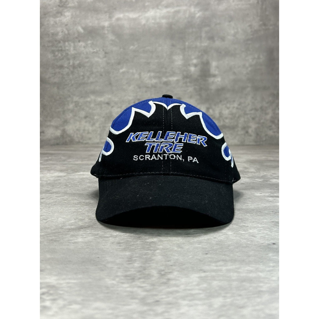 Vintage Kelleher Tire Flame Embroidered Racing Strapback Hat OSFA
