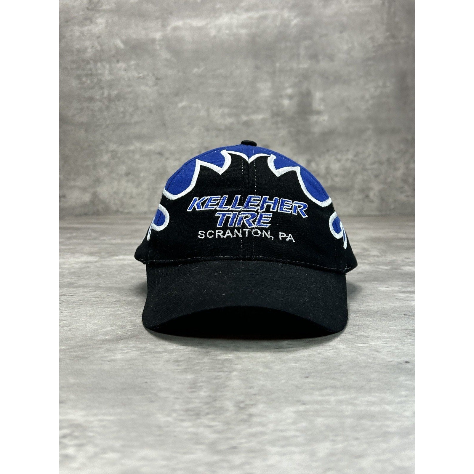Vintage Kelleher Tire Flame Embroidered Racing Strapback Hat OSFA