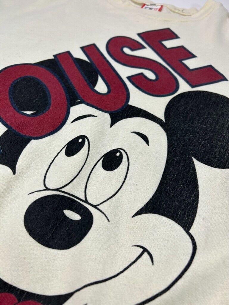 Vintage 90s Mickey Mouse Cartoon Character Crewneck Sweatshirt Size XL Beige