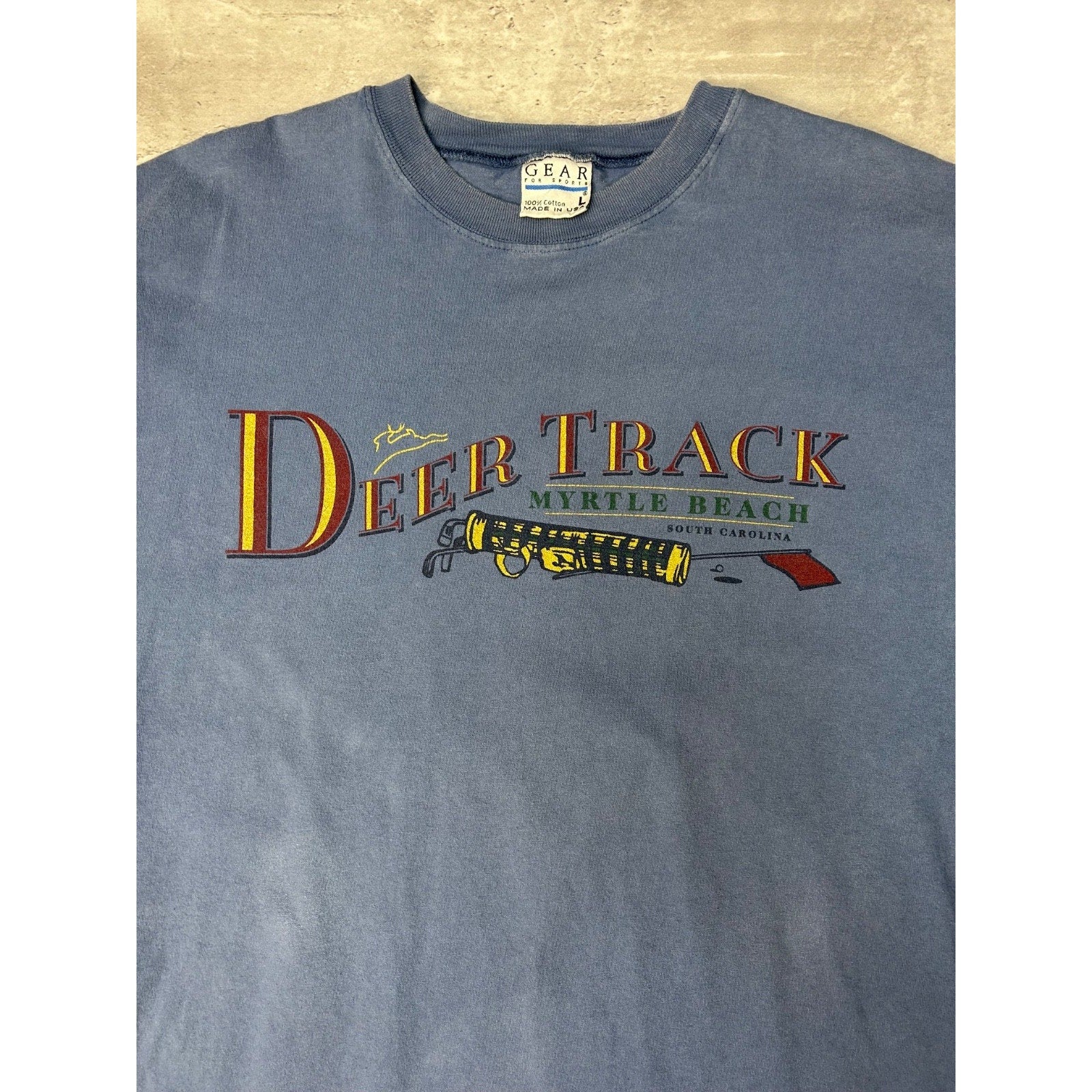 Vintage 90s Deer Track Golfing Destination Graphic Spellout T-Shirt Size Large