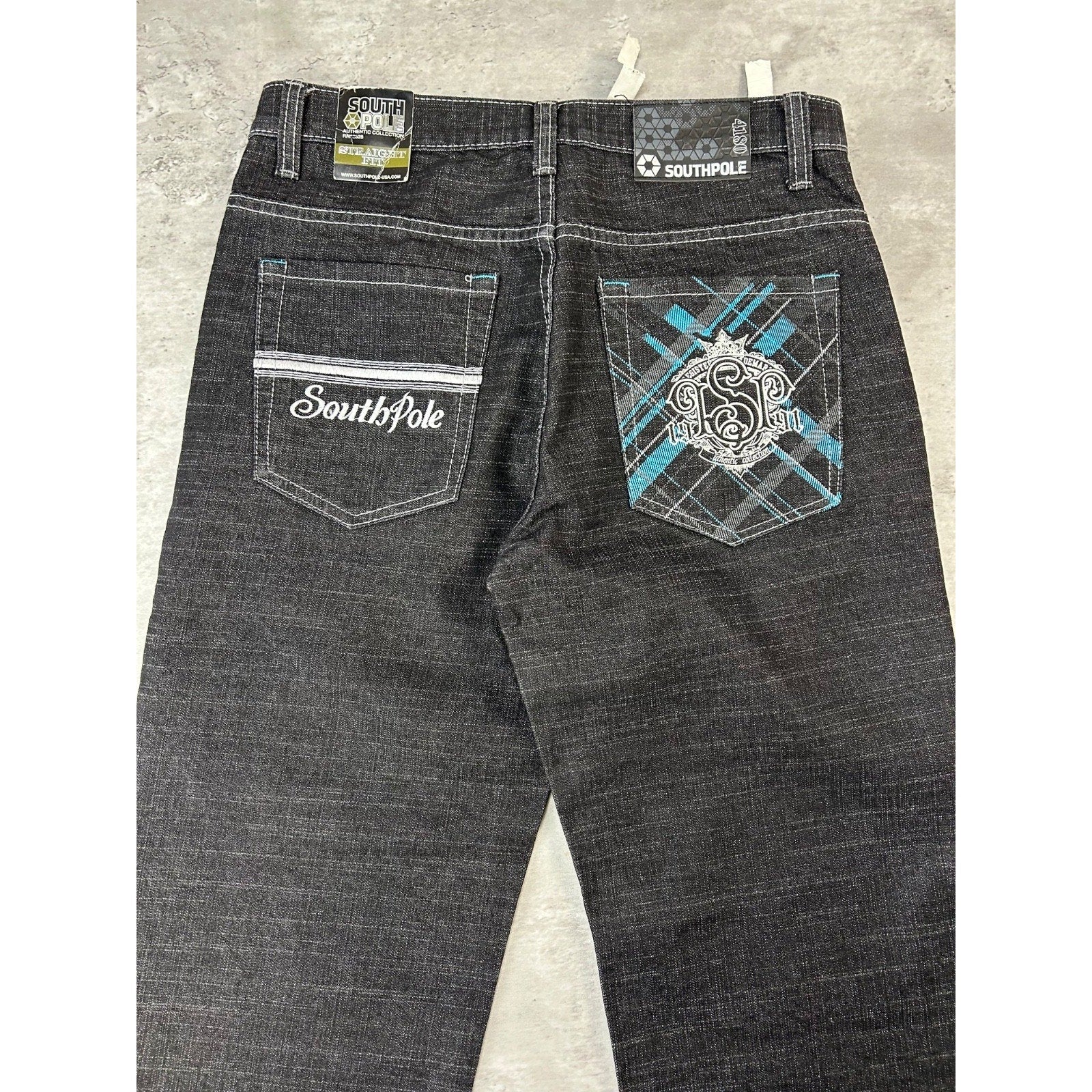 Vintage Y2K Southpole Embroidered Pockets Black Denim Pants Size 31
