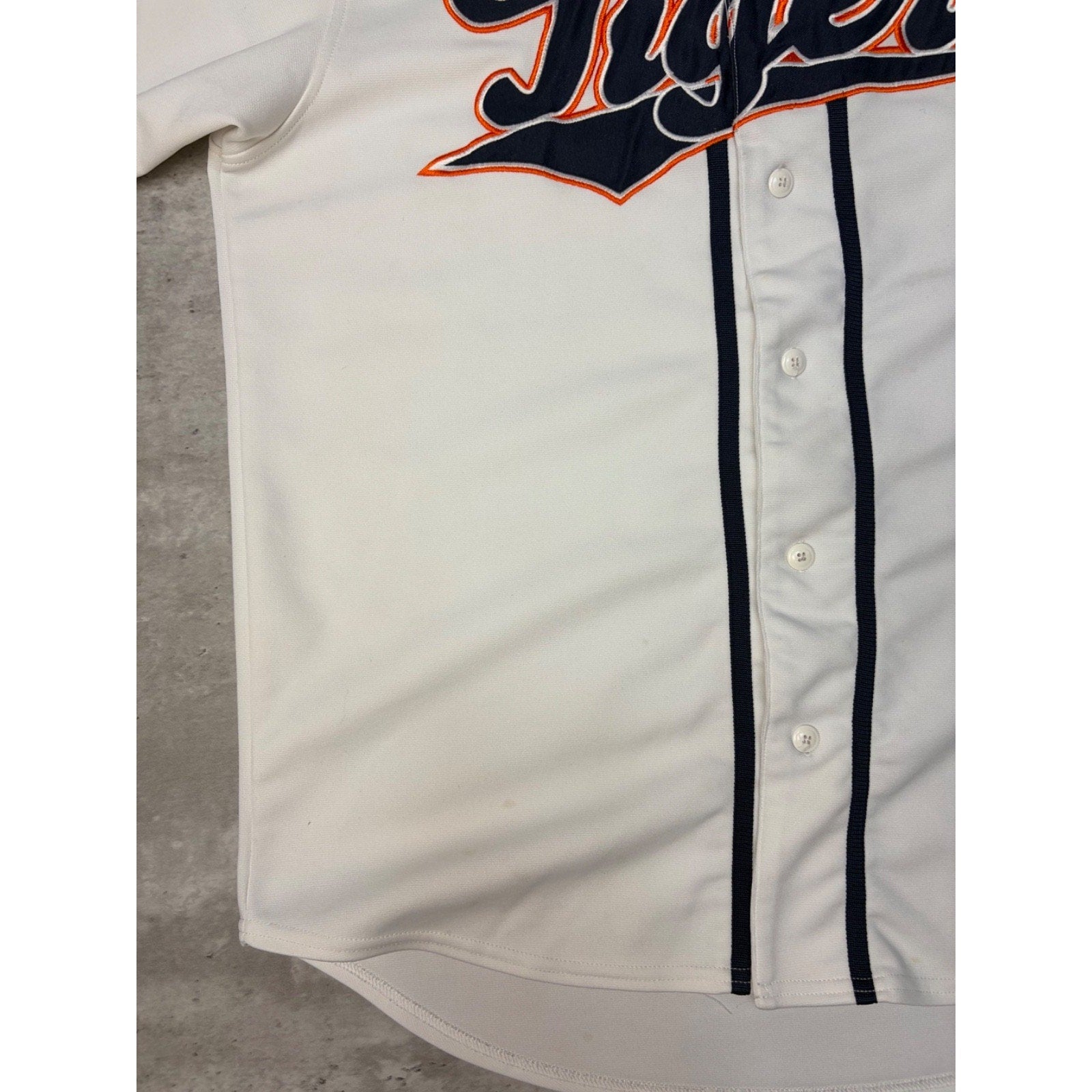 Vintage Detroit Tigers MLB Script Spellout Baseball Jersey Size Large