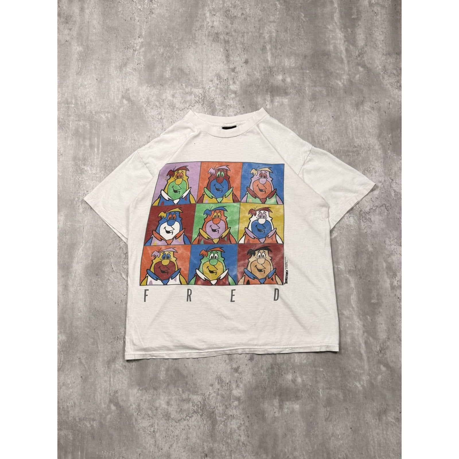 Vintage 1991 Fred Flintstone Warhol Style Cartoon Graphic T-Shirt Size Large