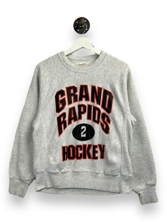 Vintage 90s Grand Rapids Hockey #2 Graphic Spellout Sweatshirt Size Medium Gray