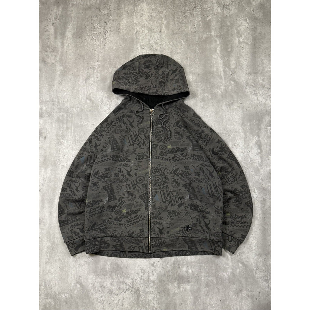Vintage Y2K Quiksilver All Over Print Full Zip Hooded Sweatshirt Size XL