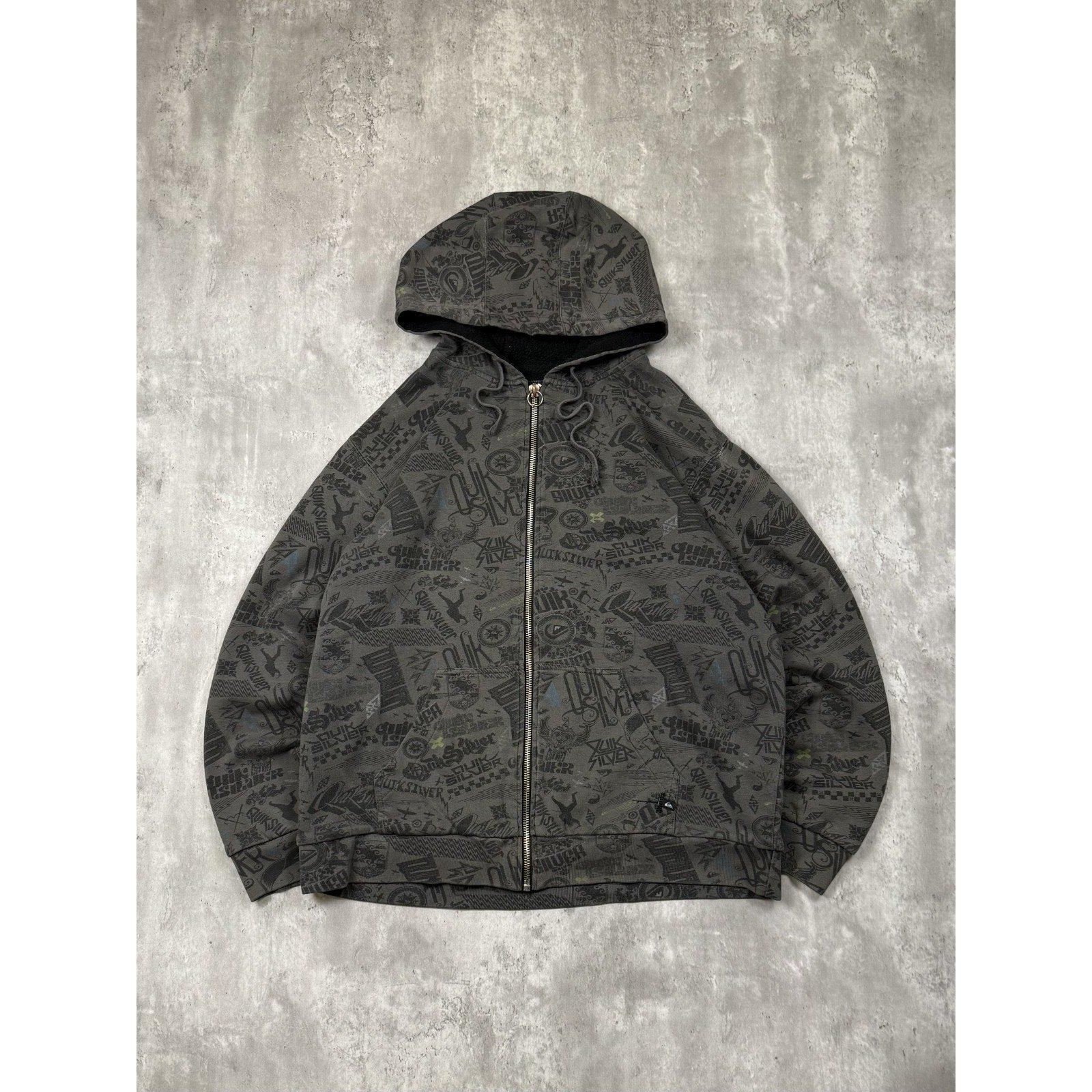 Vintage Y2K Quiksilver All Over Print Full Zip Hooded Sweatshirt Size XL