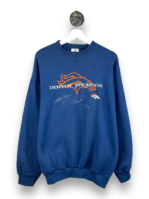Vintage 90s Denver Broncos Embroidered Spell Out Logo NFL Sweatshirt Size XL
