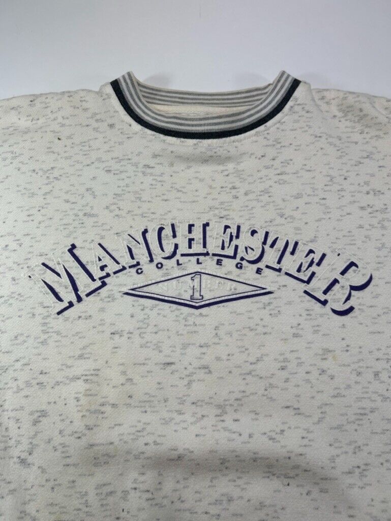 Vintage 90s Manchester College Collegiate Spellout Graphic Sweatshirt Sz Medium