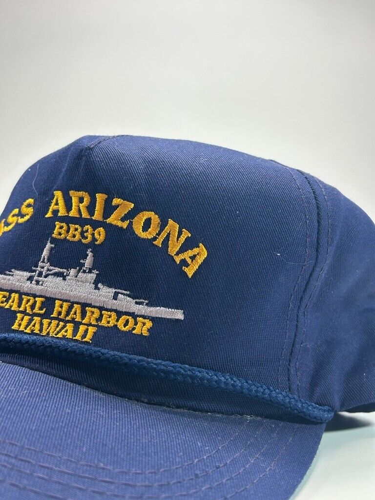 Vintage 90s USS Arizona Pearl Harbour US Navy Military Snapback Hat OSFA