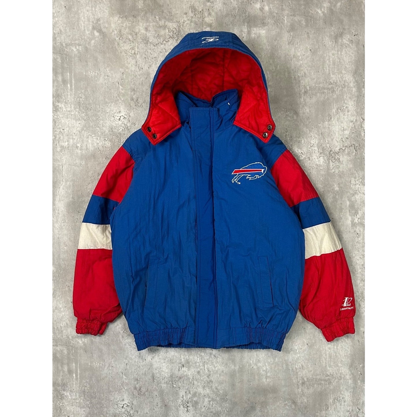 Vintage 90s Buffalo Bills NFL Insulated Embroidered Hooded Jacket Sz Large YOUTH
