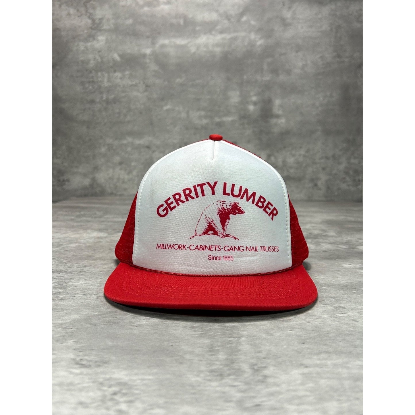 Vintage 80s/90s Gerrity Lumber Bear Graphic Spellout Trucker Snapback Hat OSFA