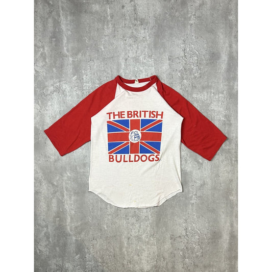 Vintage 80s The British Bulldogs Two Tone Raglan 3/4 Sleeve T-Shirt Size Small