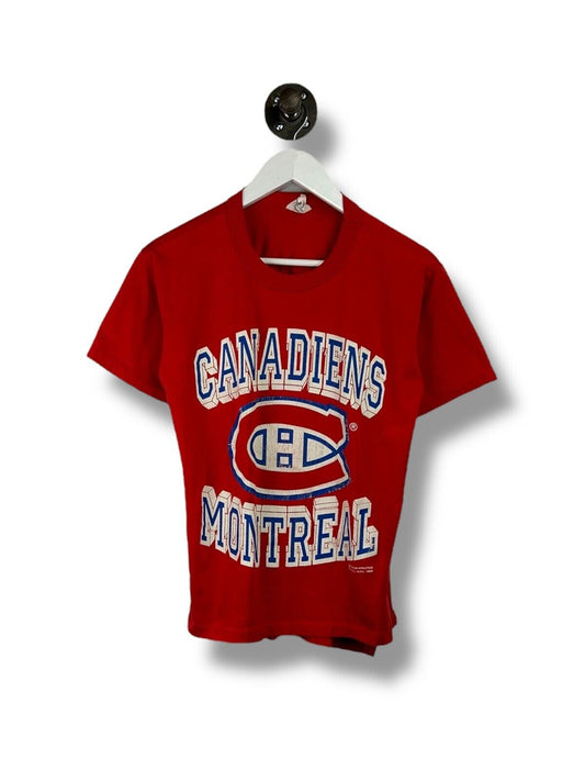 Vintage 1989 Montreal Canadiens NHL Big Graphic Hockey T-Shirt Size Small Red