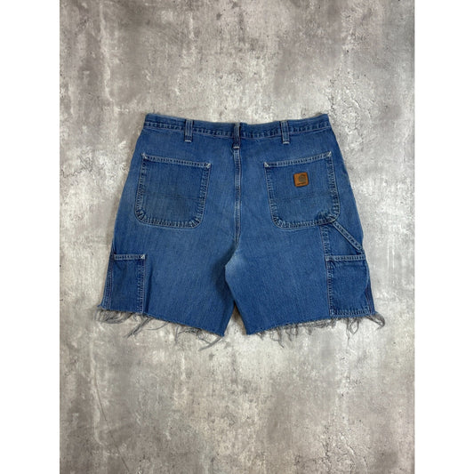 Vintage Carhartt Medium Wash Denim Workwear Carpenter Shorts Size 36 Blue