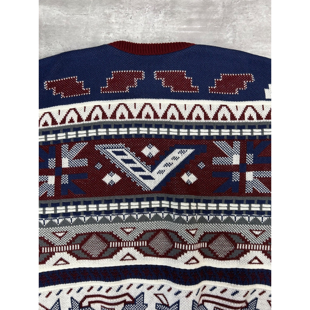 Vintage Towncraft Abstract Striped Print Pullover Knit Sweater Size Large
