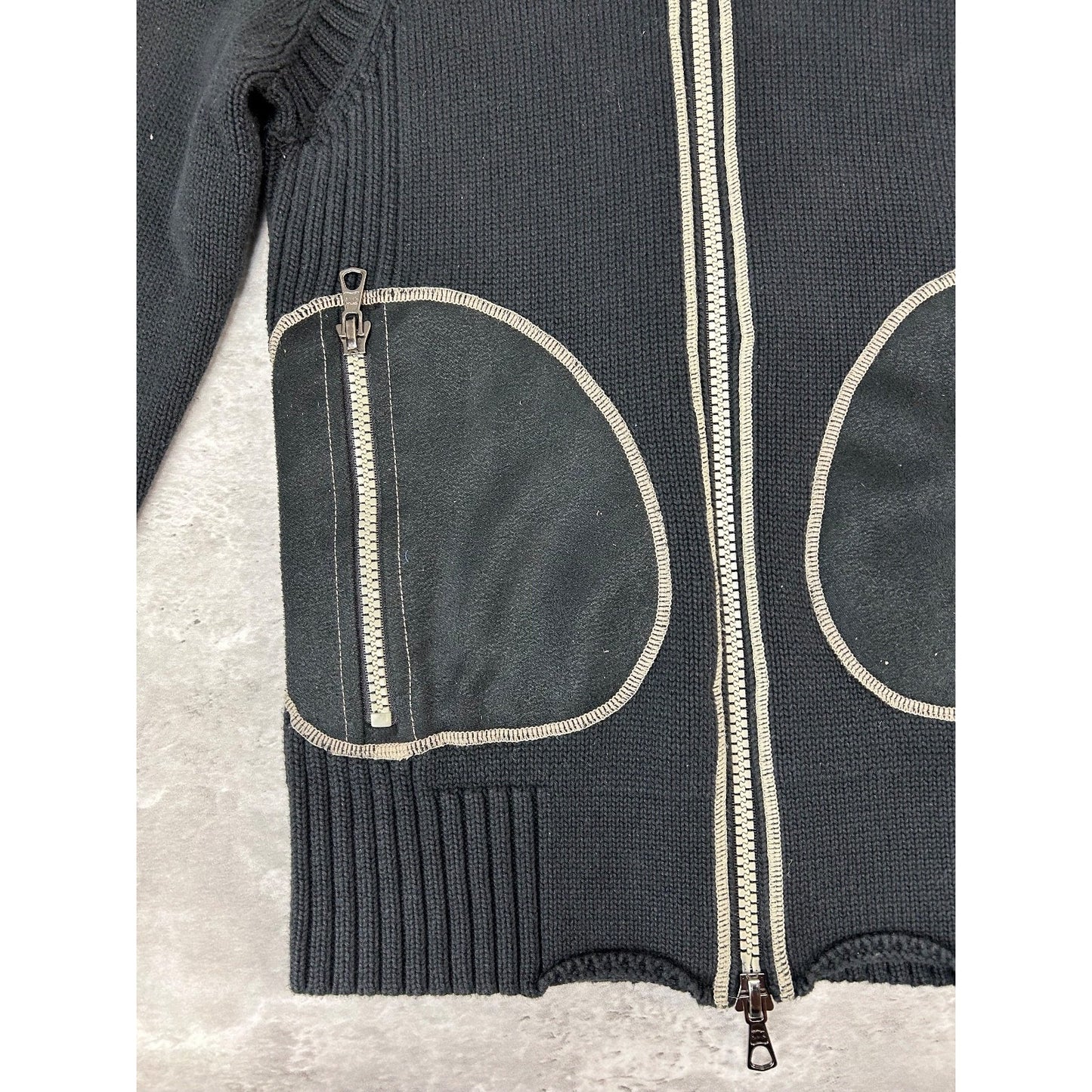 Vintage Parasuco Contrast Stitch Full Zip Collared Knit Sweater Size Small