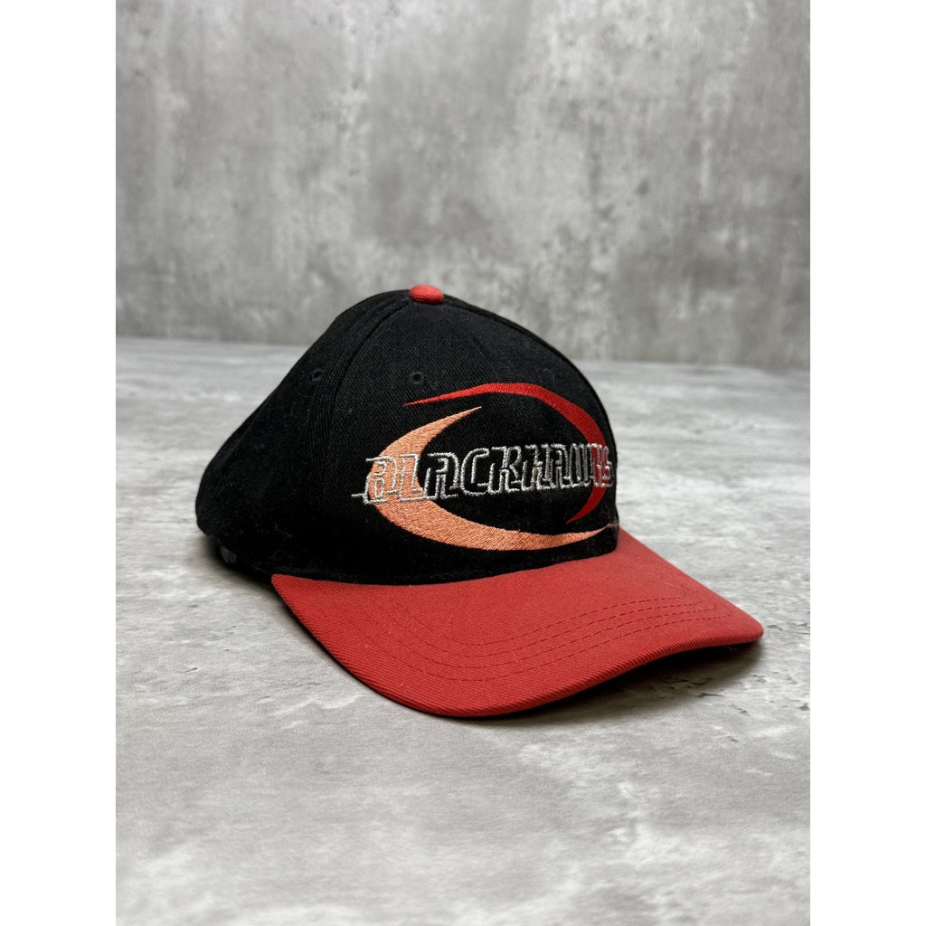 Vintage 90s Chicago Blackhawks NHL Embroidered Spellout Strapback Hat OSFA