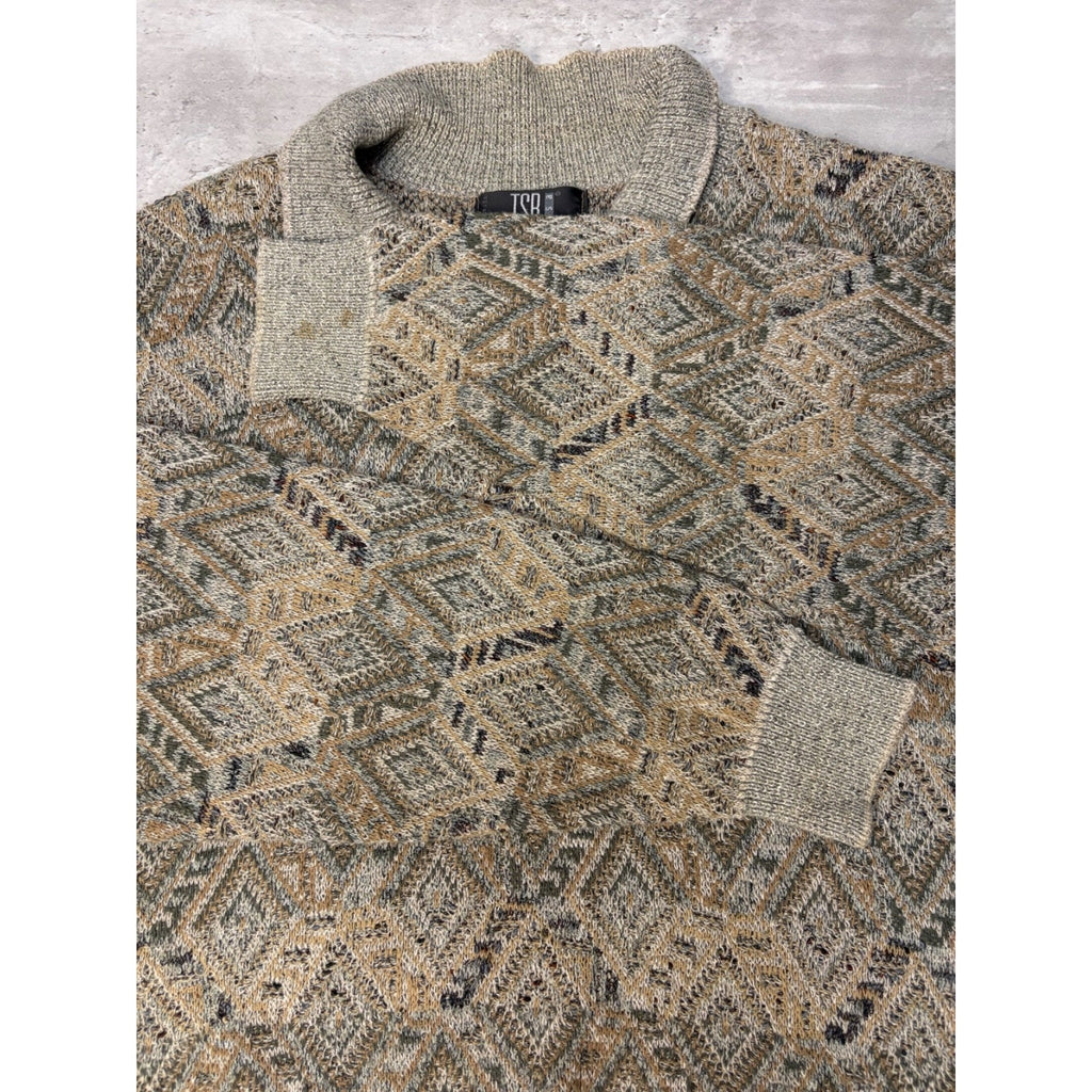 Vintage 90s TSR Diamond Print Collared Pullover Knit Sweater Size XL