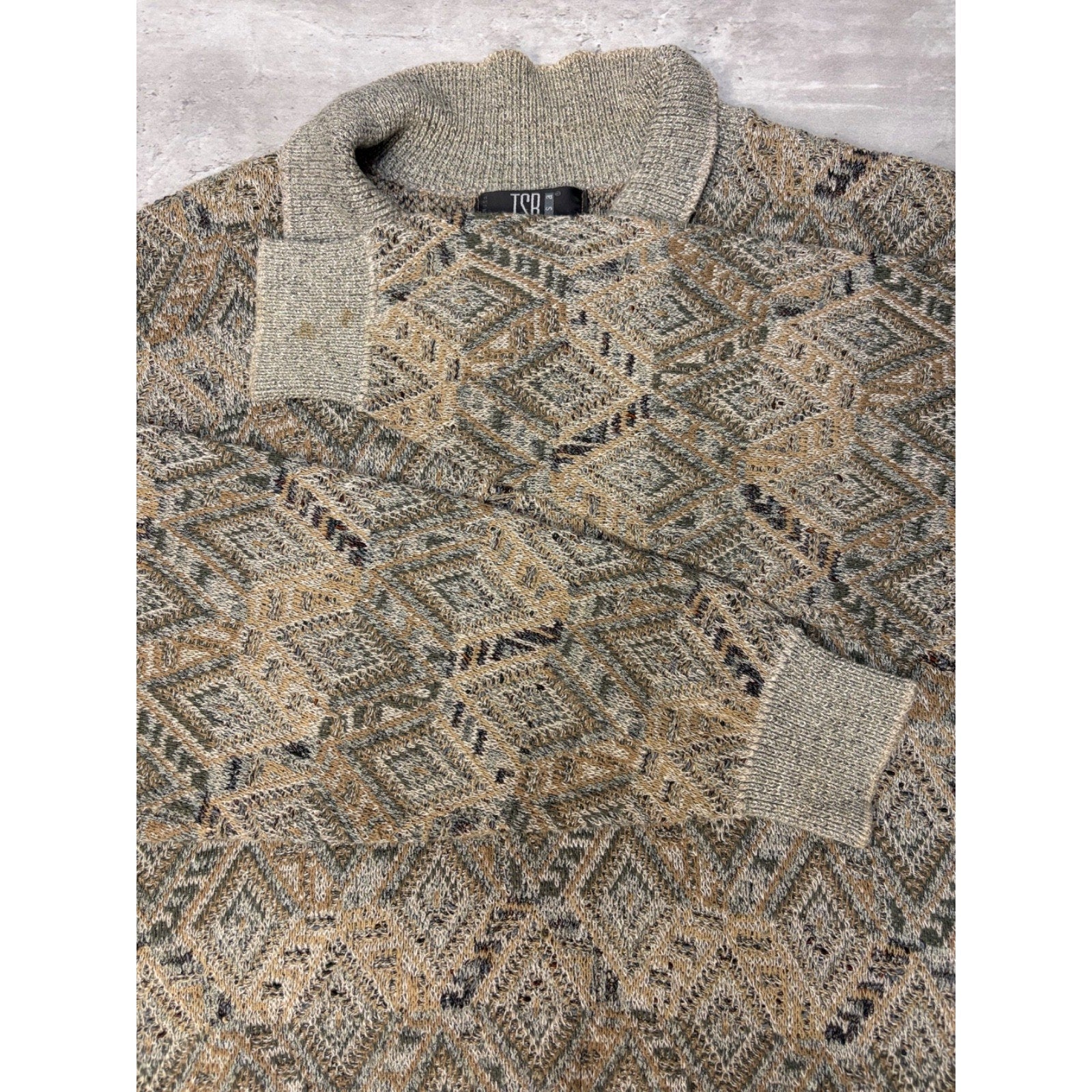Vintage 90s TSR Diamond Print Collared Pullover Knit Sweater Size XL