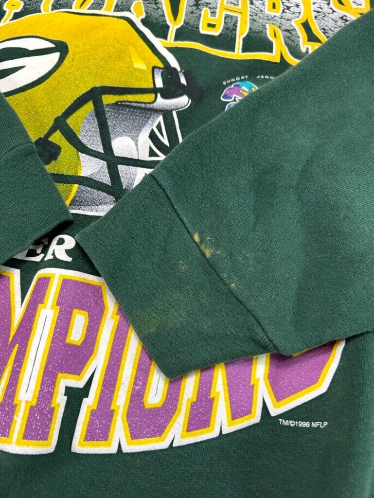 Vintage 1996 Green Bay Packers NFL Super Bowl XXXI Helmet Sweatshirt Size XL