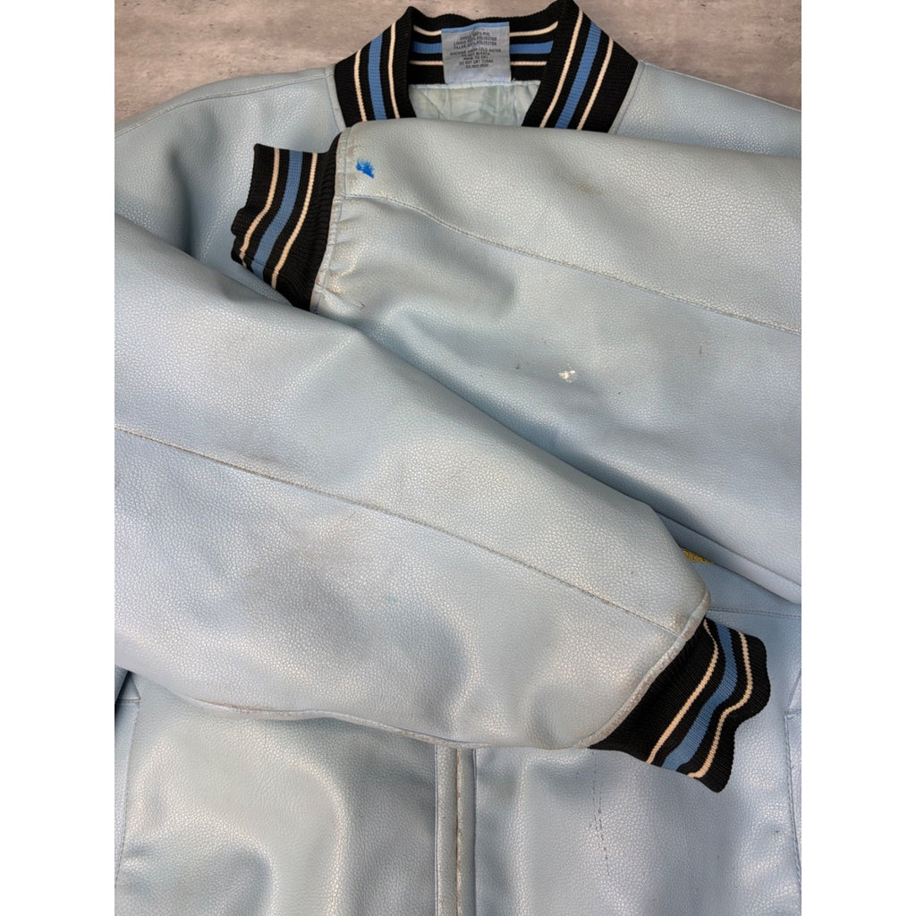 Vintage Y2K Southpole Embroidered Spellout Leather Bomber Jacket Size XL