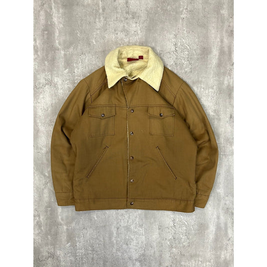 Vintage Dickies Sherpa Lined Canvas Workwear Bomber Jacket Size XL Beige