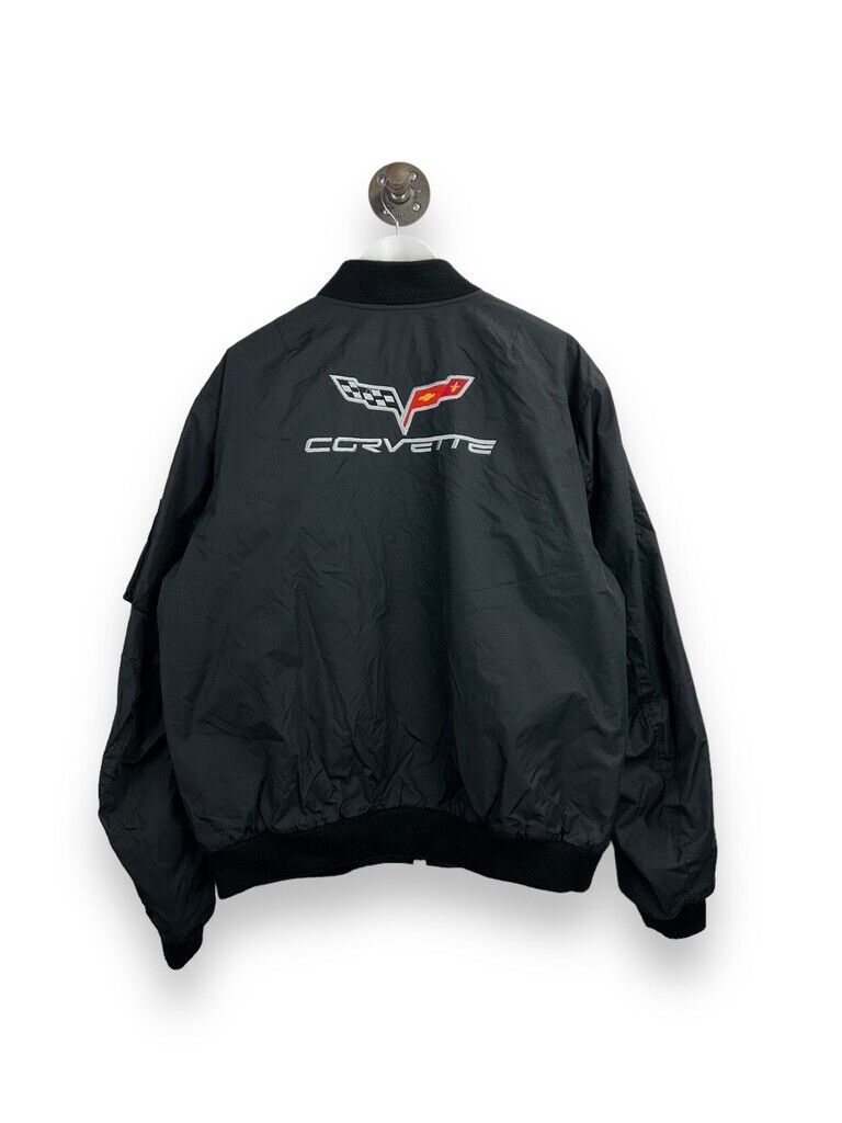 Vintage Corvette Embroidered Spellout Nylon Full Zip Bomber Jacket Size 2XL