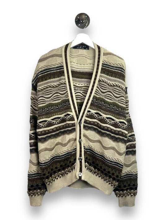 Vintage Protoge COOGI Style 3D Knit Abstract Pattern Cardigan Sweater Sz Medium