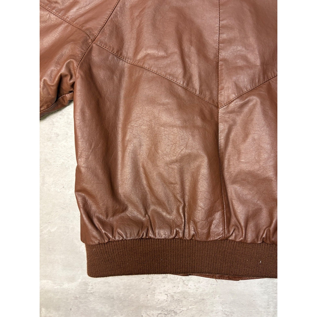 Vintage Hill & Archer Brown Leather Bomber Jacket Size Medium