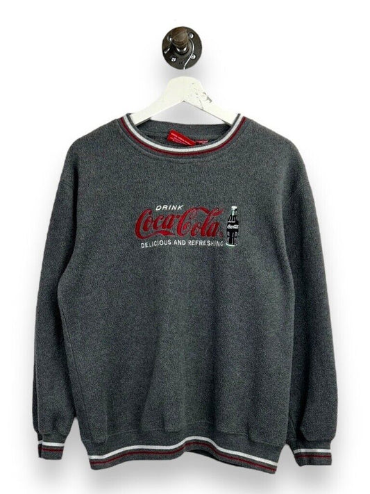 Vintage Coca-Cola Embroidered Graphic Fleece Sweatshirt Size Medium Gray