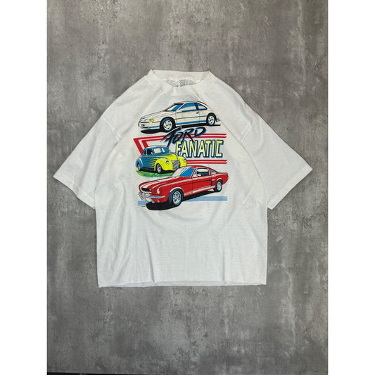 Vintage 90s Ford Fanatic Car Graphic Cropped T-Shirt Size XL White