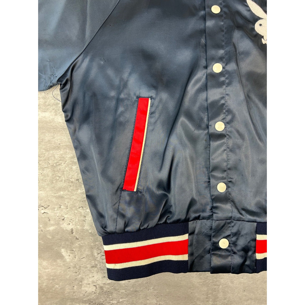 Vintage 80s Playboy Embroidered Logo Satin Bomber Jacket Size Small