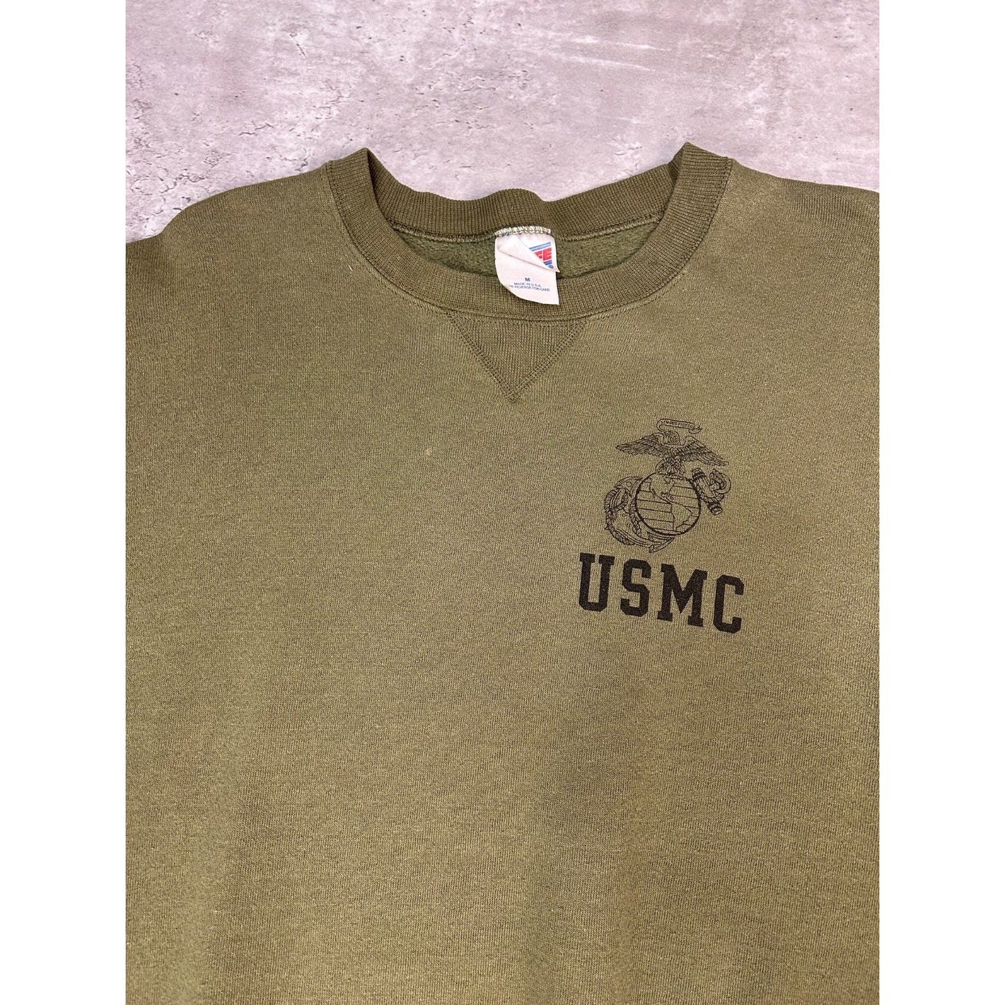 Vintage 90s USMC Military Crest Graphic Sweatshirt Size Medium Green