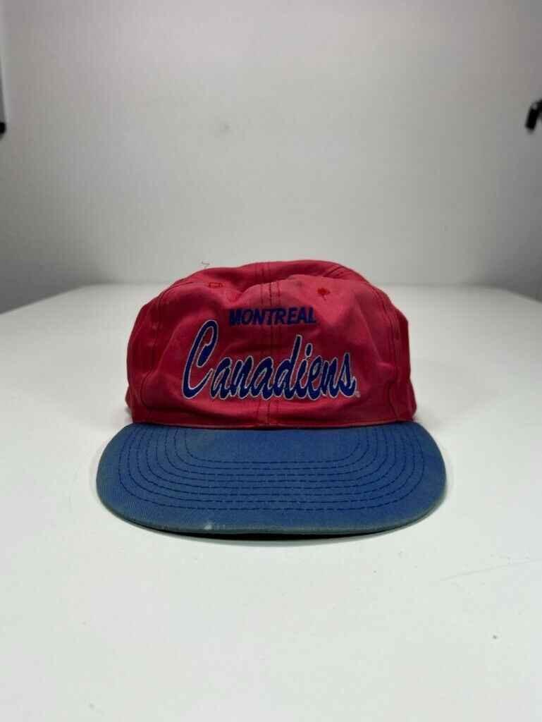 Vintage 90s Montreal Canadiens NHL Embroidered Spellout Strapback Hat OSFA