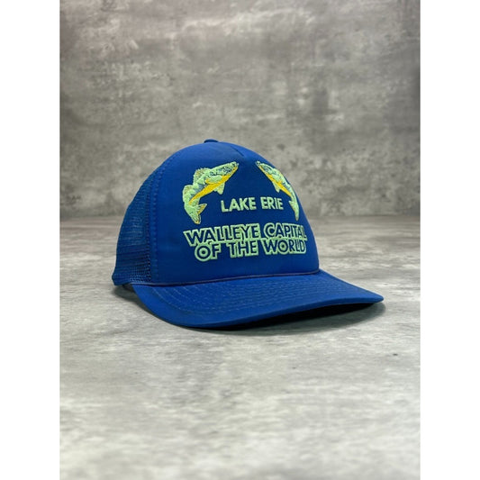 Vintage 80s Lake Erie Walleye Capital Of The World Trucker Snapback Hat OSFA