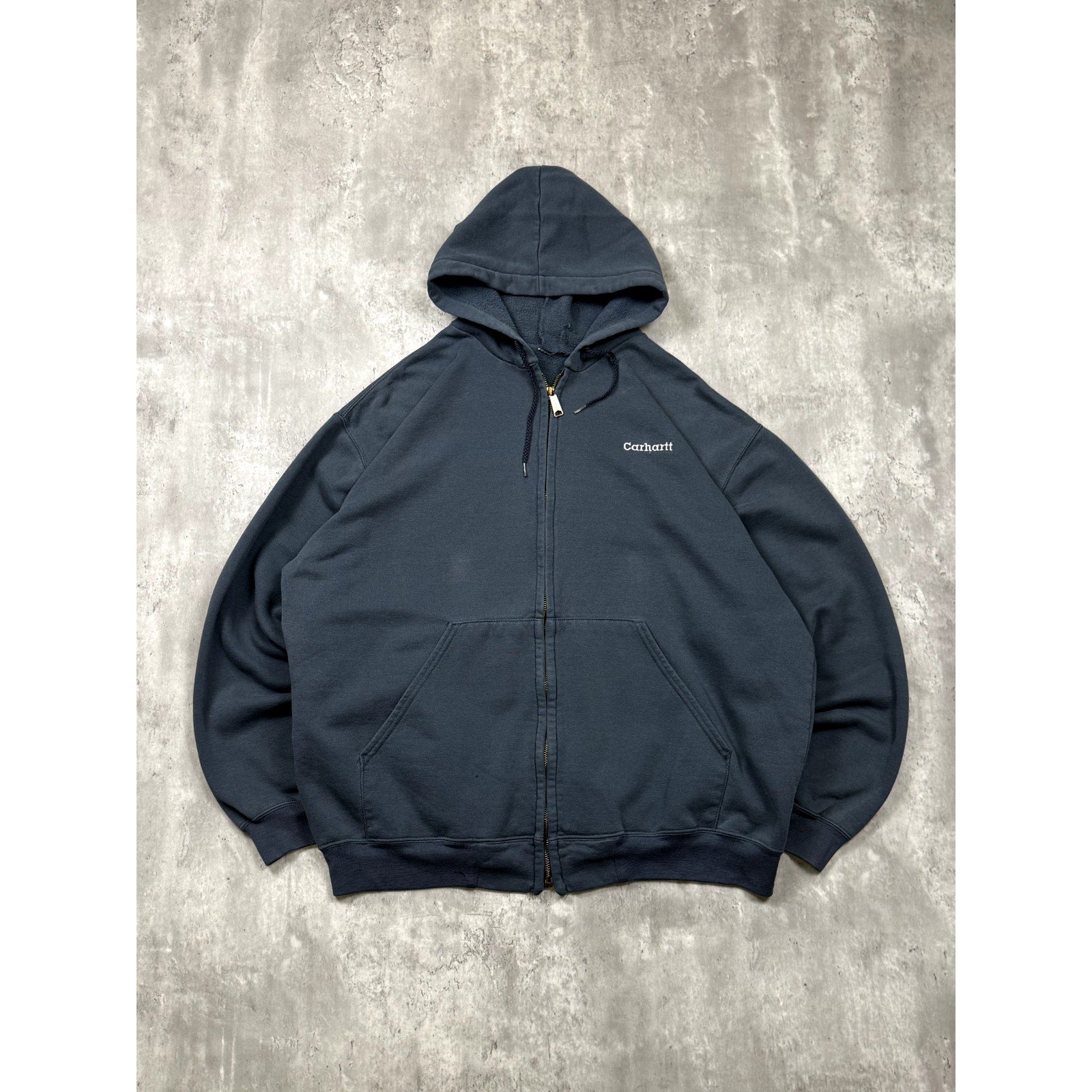 Vintage Carhartt Embroidered Logo Full Zip Hooded Workwear Sweatshirt Size XL